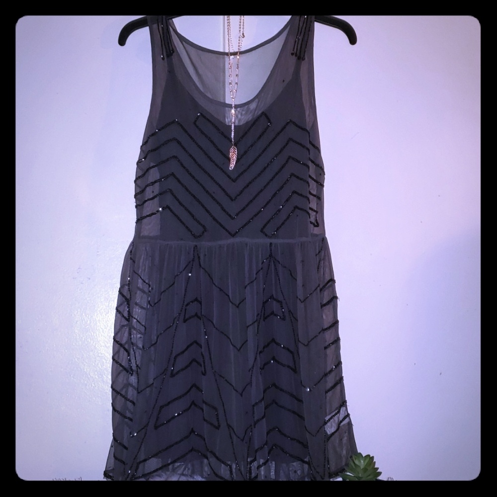 SOLD☆Sheer FREE PEOPLE beaded mini dress - Picture 2 of 3